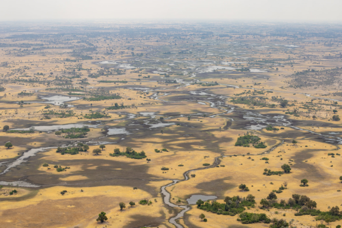 Photojournalisme - le réchauffement climatique est réel, le delta de l'Okavango au Botswana est asséché - Photo aérienne montre l'absence d'eau venue d'Angola